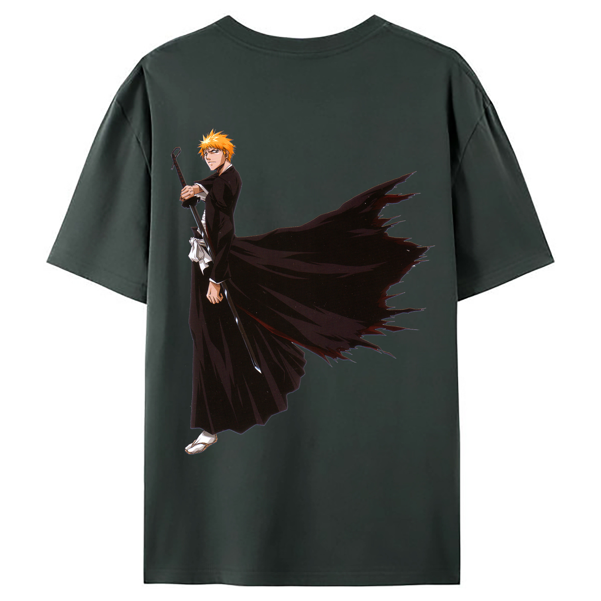 （画像用） ブリーチ 黒崎一護（くろさき いちご）BLEACH Kurosaki Ichigo 綿100％ メンズ半袖Tシャツ（バックプリント） 通気性